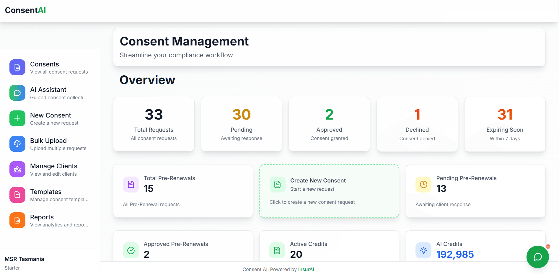 ConsentAI Dashboard Interface
